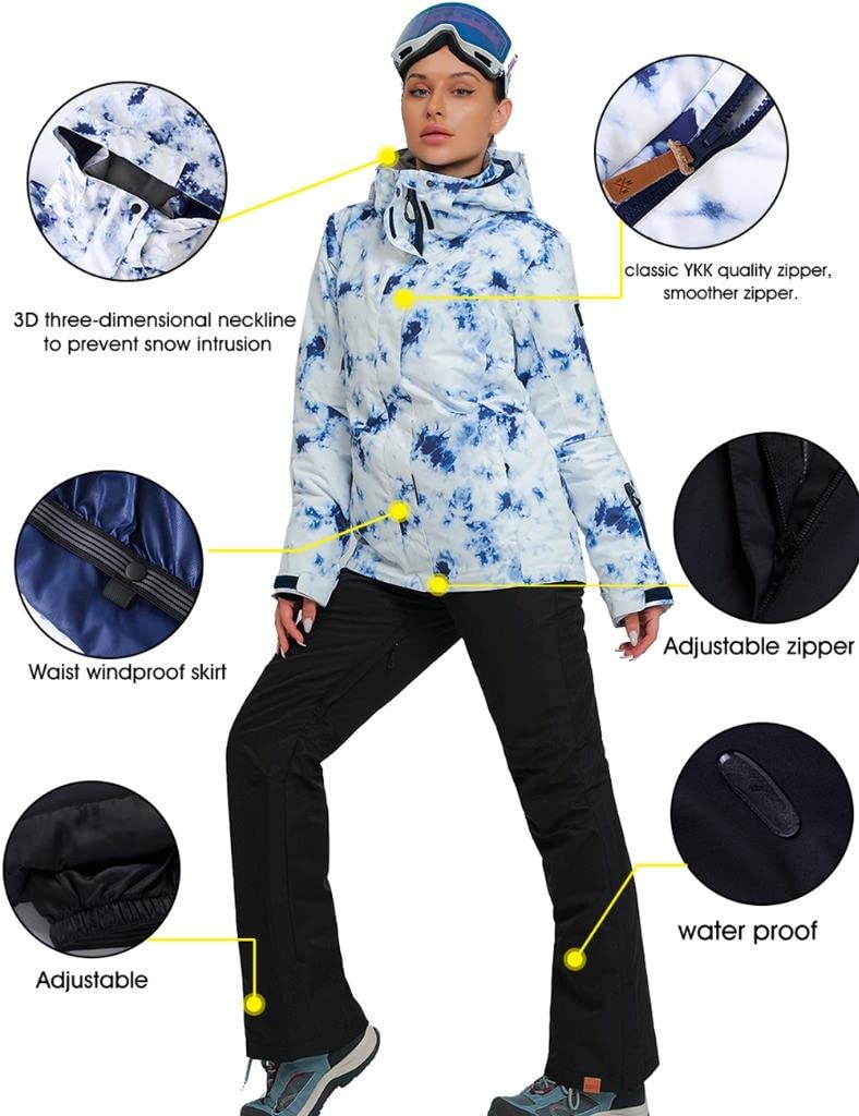 RIUIYELE Women's Ski Suit - Windproof Waterproof Snowboard Jacket & Pants Set with Colorful Prints | Winter Sports, Skiing, Snowboarding, Cold Weather Outdoor Activities