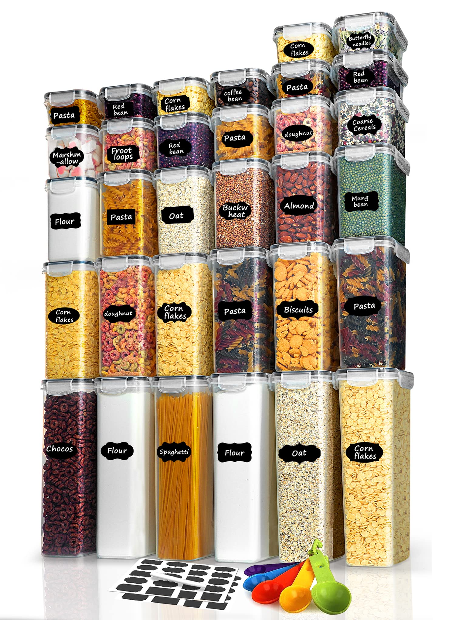 VERONES 32-Piece Airtight Food Storage Container Set - BPA Free Plastic Canisters with Black Locking Lids for Flour, Sugar, Cereal & Pantry Organization | Perfect for Kitchen Storage, Meal Prep & Bulk Food Preservation