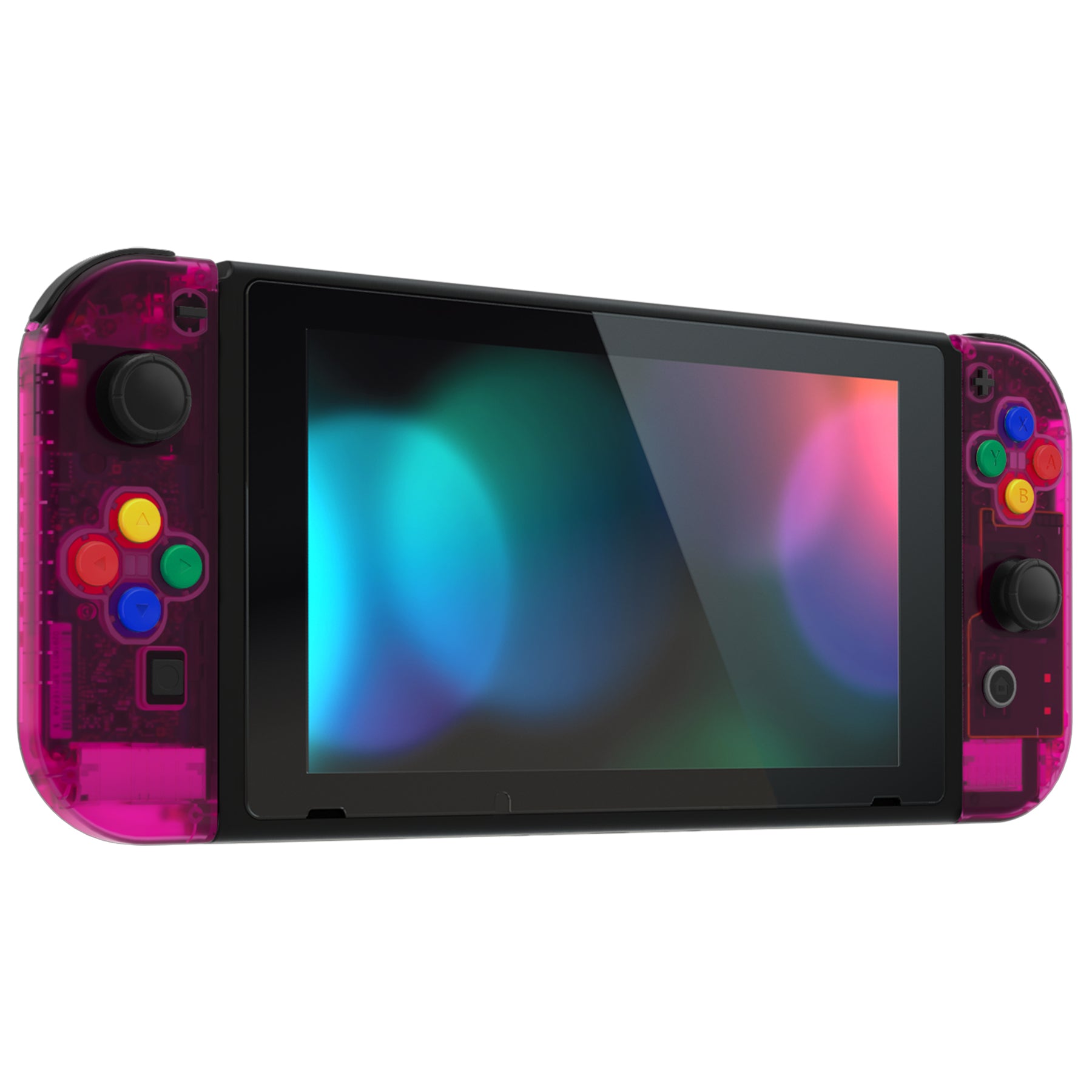 eXtremeRate Clear Candy Pink Back Plate & Full Button Set for Nintendo Switch & Joy-Con Controllers - DIY Replacement Shell for NS Console & Handheld Gaming - Perfect for Customization, Repair, and Gaming Enthusiasts