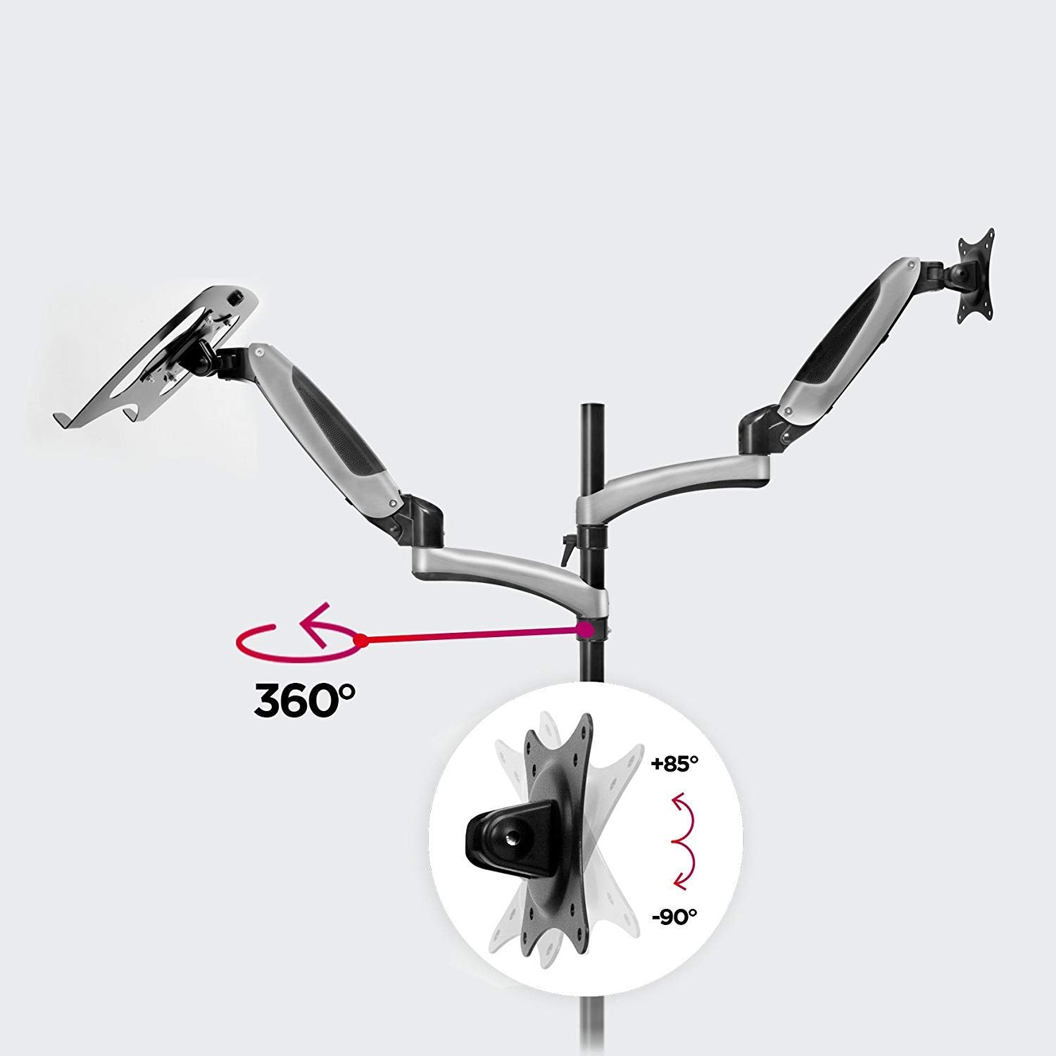 Duronic DM65L1X1 Dual Gas Spring Monitor Mount for 15-27 Inch Screens | Adjustable VESA 75/100 Bracket | Tilt, Swivel & Rotate | Ergonomic Dual Arm Desk Stand for Home & Office Workstations | Perfect for Multi-Monitor Setup & Space Saving
