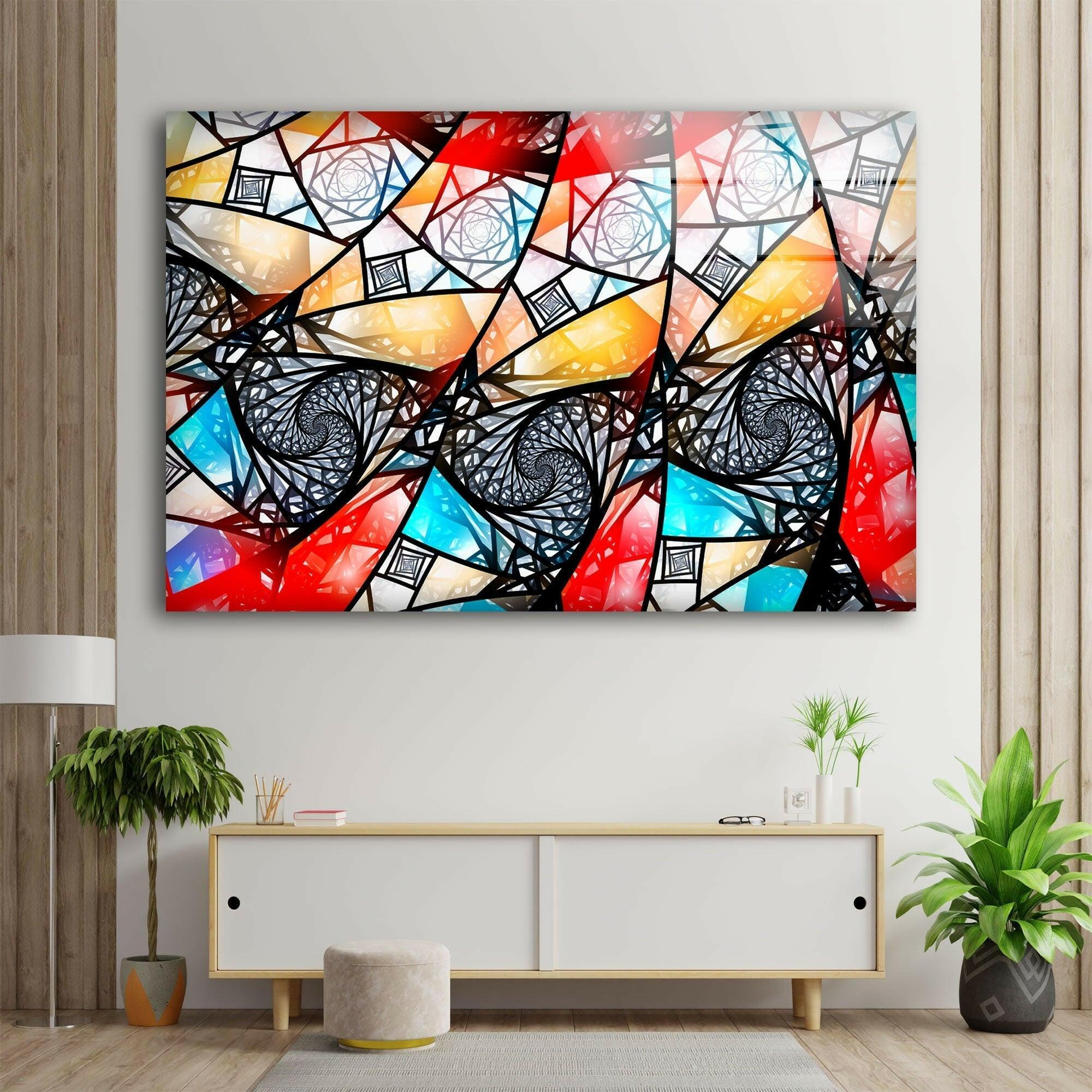 Handmade Asymmetric Mosaic Glass Wall Art - Modern Abstract Home Decor for Living Room, Bedroom & Office