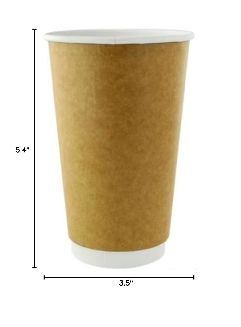 PACKNWOOD 16oz Double Wall Kraft Paper Coffee Cups - 500 Count, Disposable & Leakproof Hot Drink Cups for Coffee, Tea, Hot Chocolate - Eco-Friendly Multicolor Design (3.5