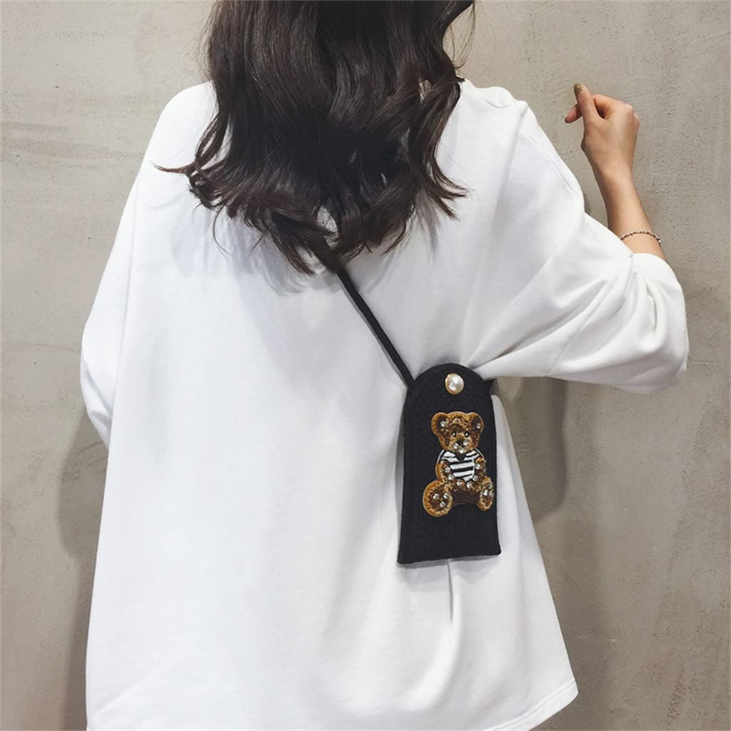 Cute Cartoon Bear Straw Braided Messenger Bag for Girls - Fashionable Crossbody Phone Purse (One Size, Multiple Colors) - Perfect for School, Travel, and Everyday Use