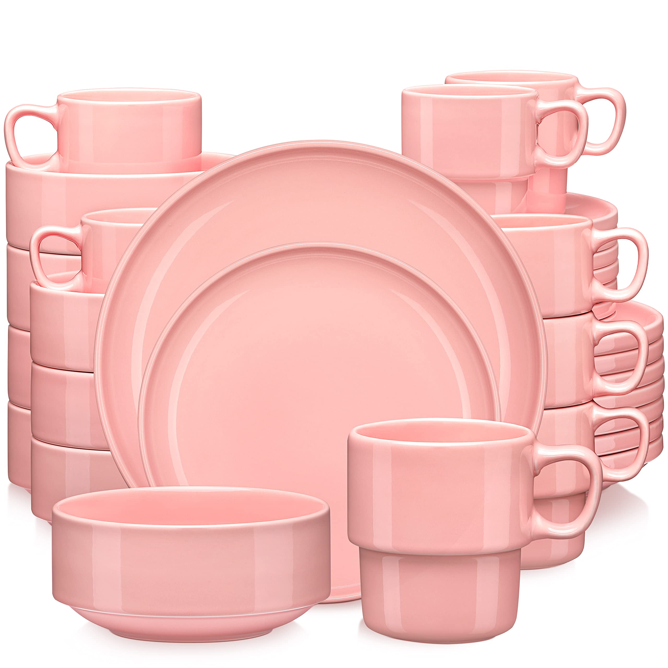 LOVECASA 8-Piece Round Porcelain Dinnerware Set - Pink Dish Set Includes Dinner Plates, Dessert Plates, Bowls & Mugs | Dishwasher & Microwave Safe | Perfect for Family Dinners, Parties & Everyday Use