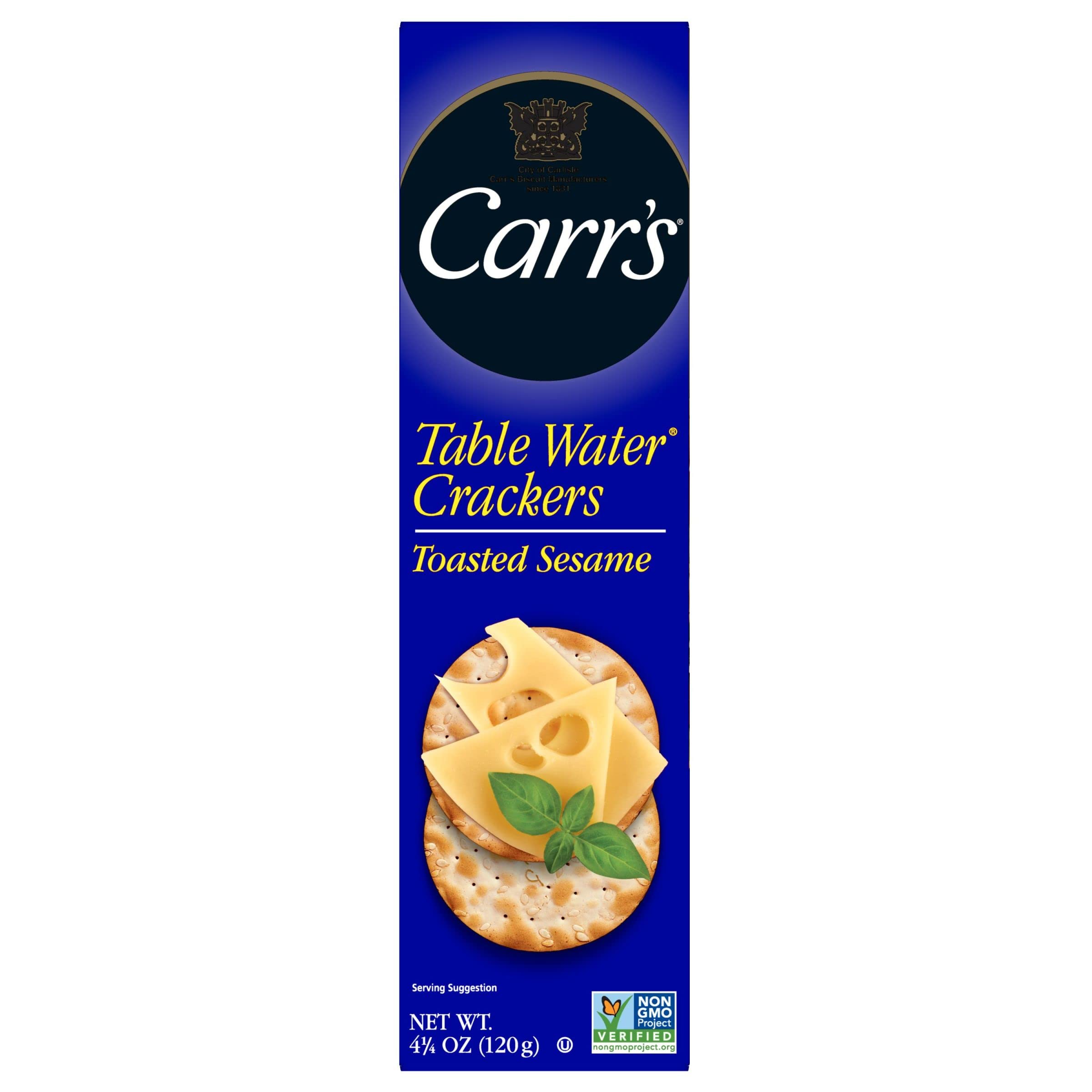 Carr's Table Water Crackers - Baked Sesame Snack Crackers, 4.5oz Box | Perfect for Parties, Cheese Platters & Gourmet Appetizers