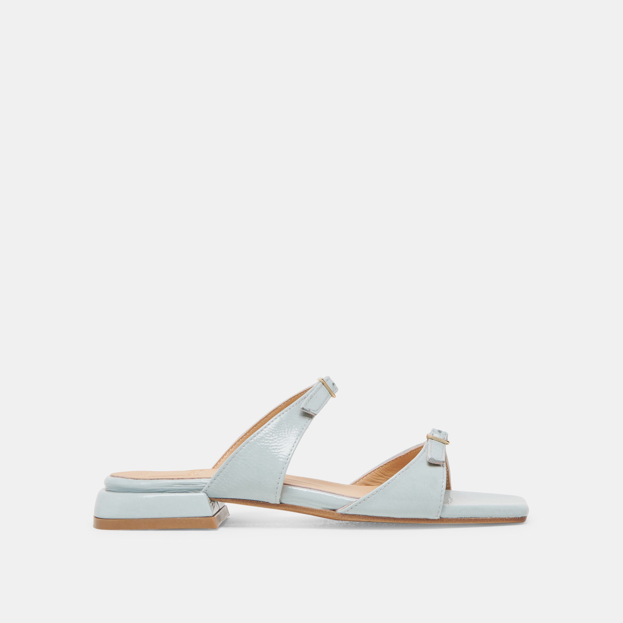 Lavern Sandals for Women - Ice Blue Crinkle Patent Leather Summer Sandals - Comfortable Casual & Beach Footwear for Outdoor Activities
