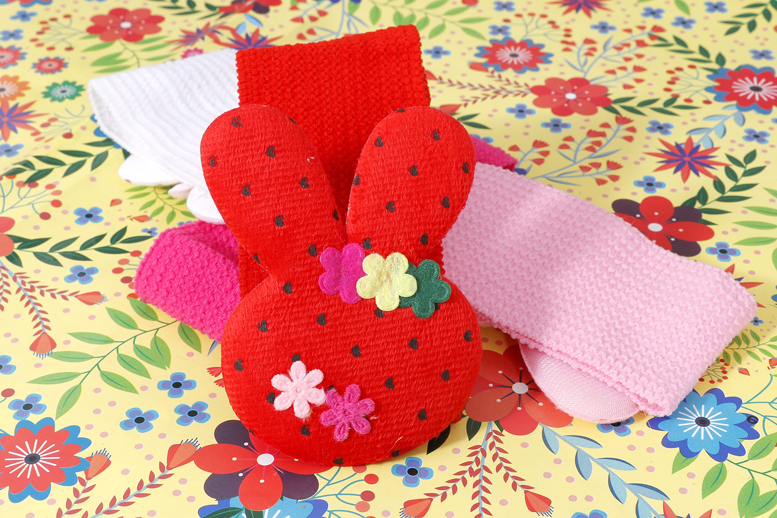 Navjai Rabbit Hair Bands for Girls - 4 Pcs Soft Stretchy Elastic Headbands with Heart & Flower Prints, Cute Bow Knot Hair Accessories Set for Infants & Kids - Perfect for School, Parties & Daily Wear