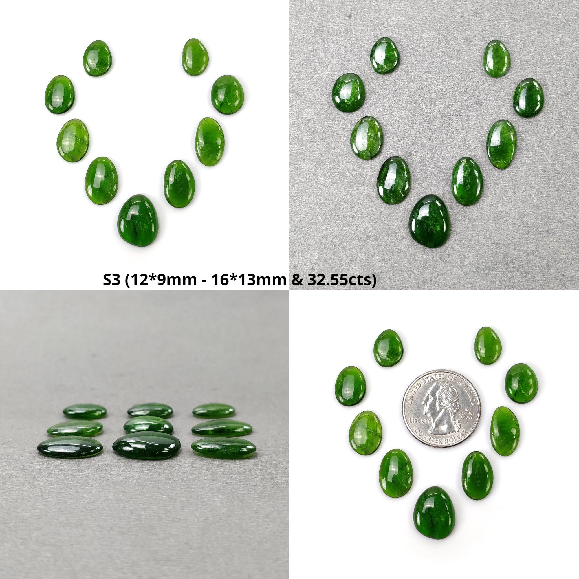 Natural Green Chrome Diopside Gemstone Cabochons - 7pcs, 9pcs, 11pcs Lots in Unique Uneven Shapes | Handmade Jewelry Making, Wire Wrapping, Healing Crystal Collection