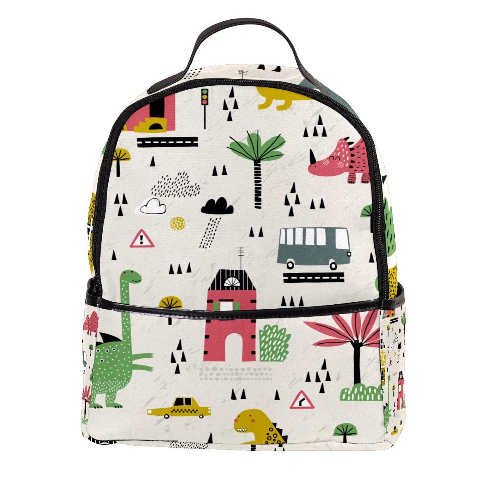 Durable School Backpack for Students - Lightweight Laptop Backpack with USB Charging Port, Water-Resistant College Bookbag for Teen Boys & Girls - Perfect for Travel, Work & Daily Commute (Cartoon Dinosaur City Design)