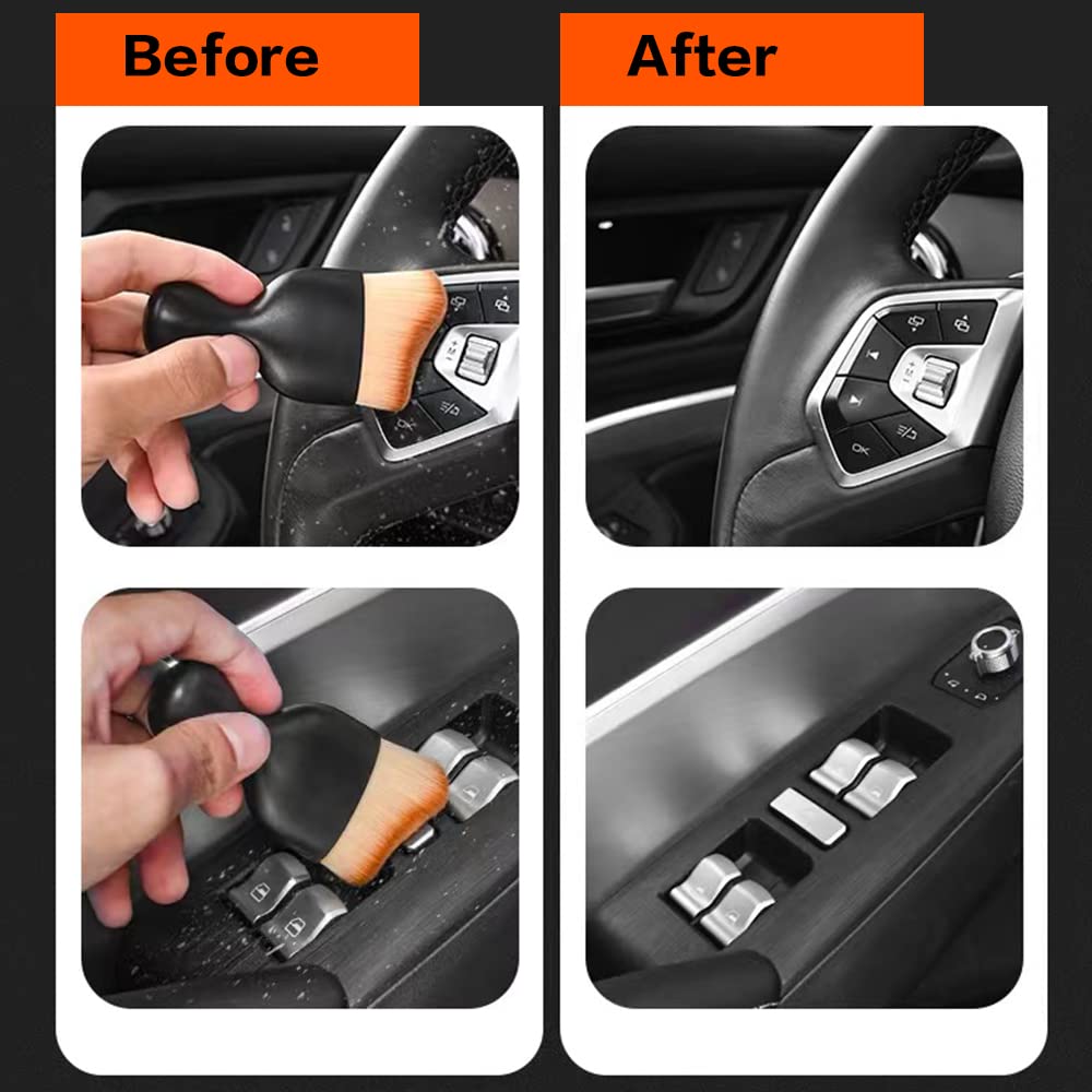Premium Car Interior Detailing Brush Set - Ultra-Soft Bristles for Gentle Cleaning | Curved Design for Panels, Air Vents & Leather | Essential Car Detailing Tools for Professional Results | Perfect for Auto Detailing, Dashboard Cleaning & Interior Maintenance (Black)