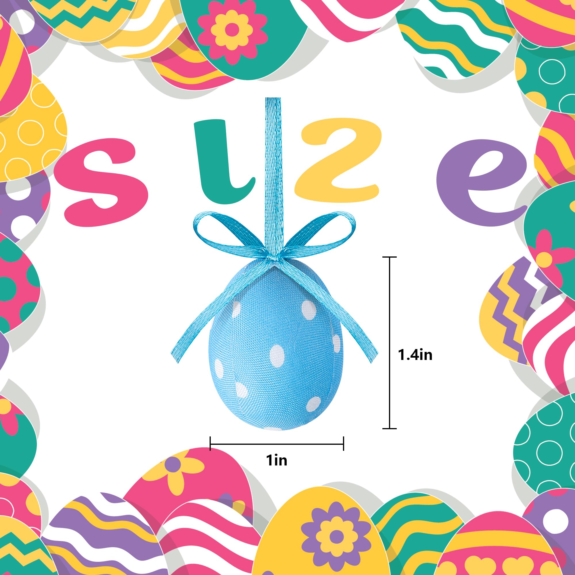 30 Pcs Easter Hanging Eggs - Mini Fabric Wrapped Easter Decorations with Bow, Dotted Easter Egg Ornaments for Party, Birthday, Home & Garden Decor - Perfect for Easter Tree, Spring Celebrations & Festive DIY Crafts