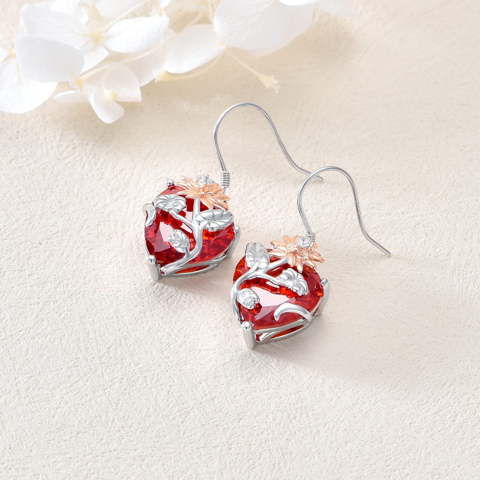 TOUPOP Sterling Silver Birth Month Flower Drop Earrings for Women - Crystal Dangle Earrings, Birthday Jewelry Gifts for Her, Girls | Perfect for Valentine's Day, Anniversary & Special Occasions