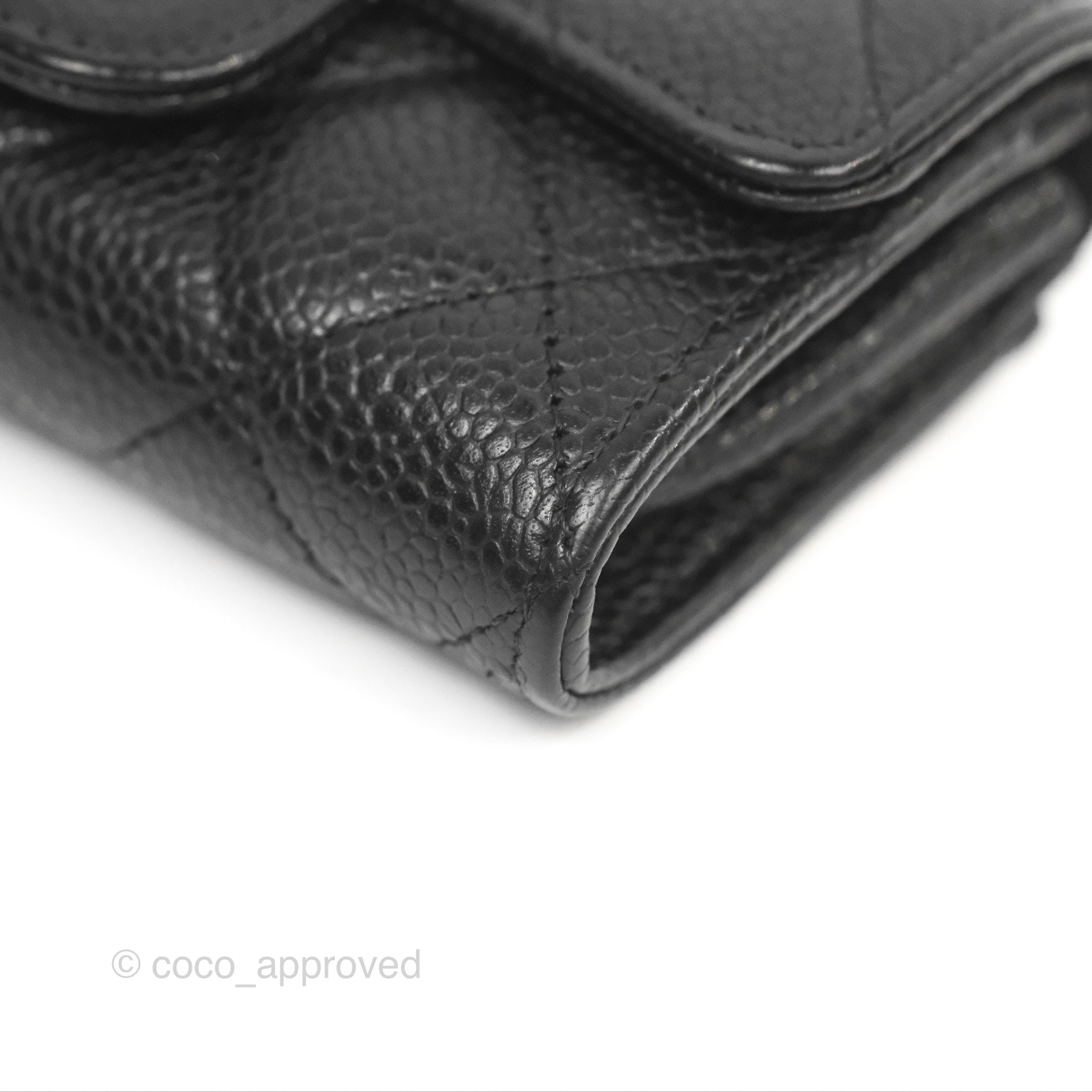Chanel Classic Flap Card Holder Wallet - Black Caviar Leather with Silver Hardware | Luxury Compact Wallet for Women | Perfect for Everyday Use, Travel & Gift Giving