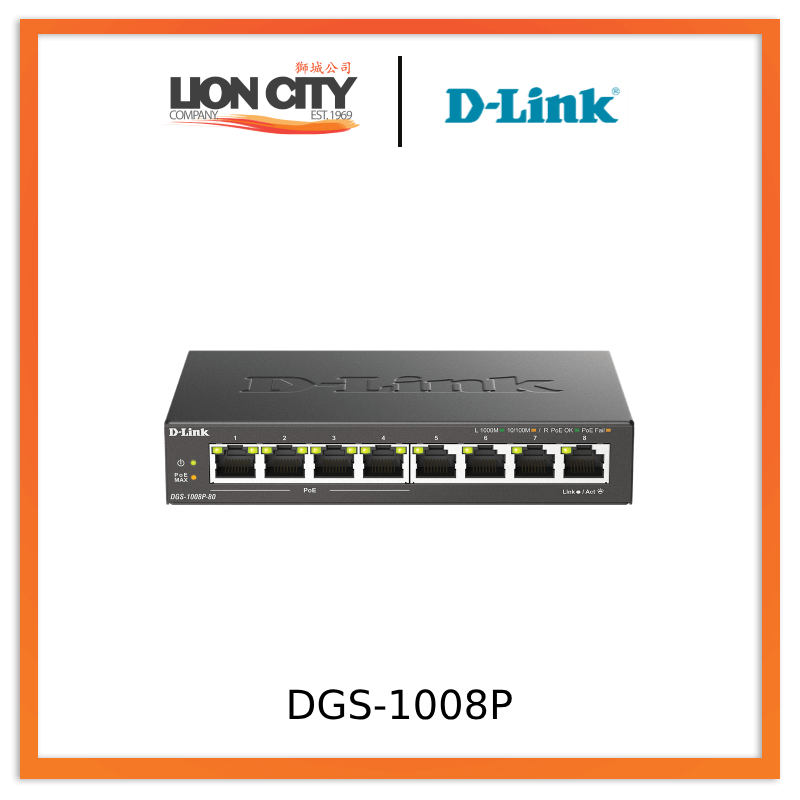 D-Link DGS-1008P 8-Port Gigabit Ethernet Desktop Switch with 4 PoE+ Ports (802.3af/at) - Ideal for Home Office, Small Business Network & IP Camera Setup