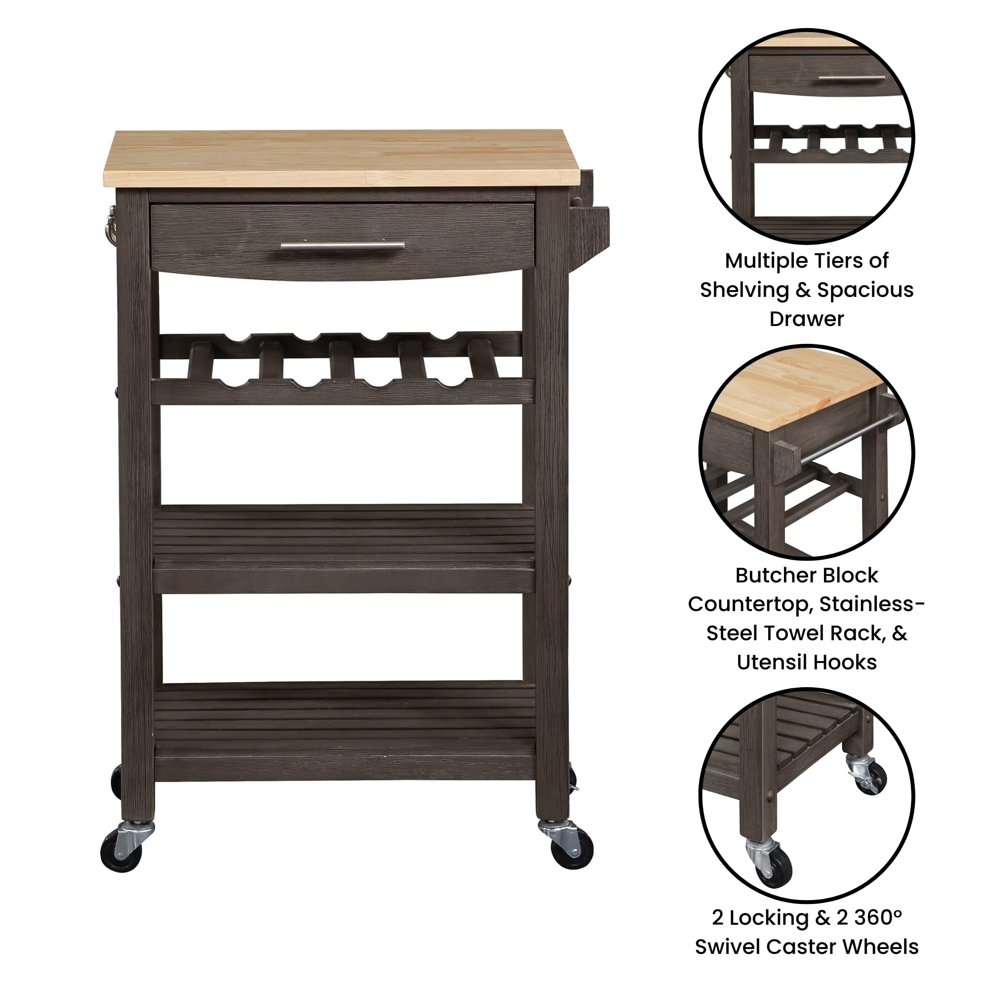 Ellaine 4-Tier Kitchen Cart with Drawer & Wine Rack - 24.75