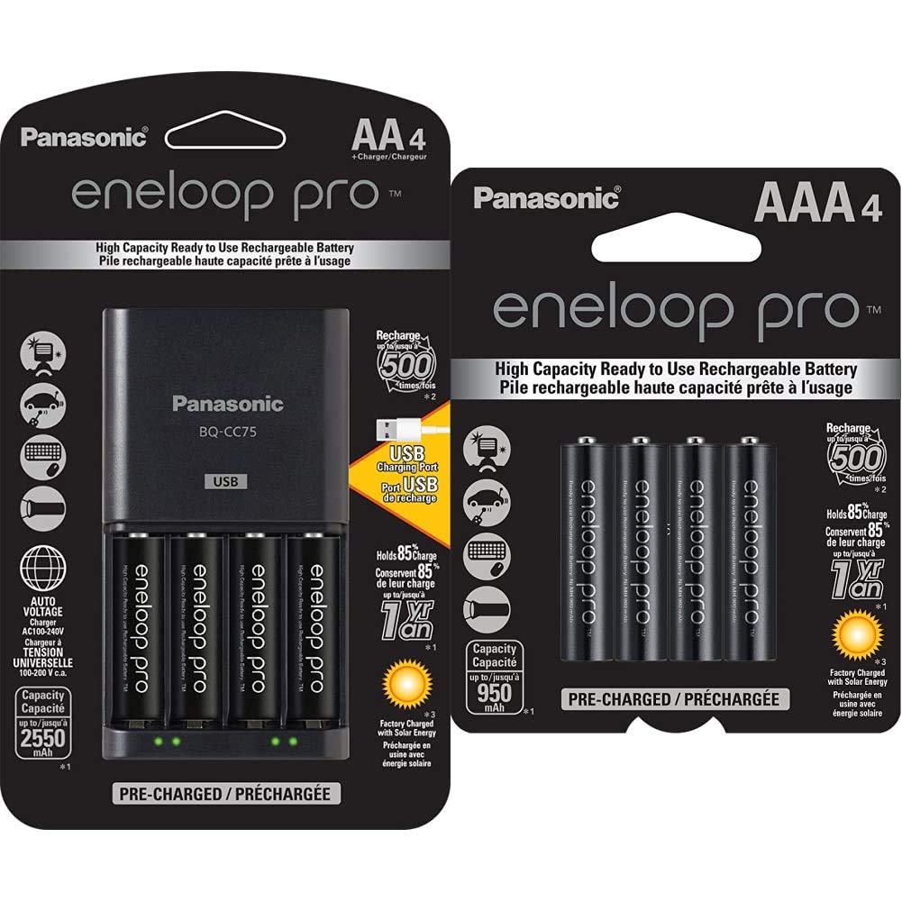 Panasonic eneloop Pro Rechargeable Battery Charger Kit with Advanced Smart Charger & High-Capacity AA/AAA Batteries - Perfect for Cameras, Flashlights & Electronics
