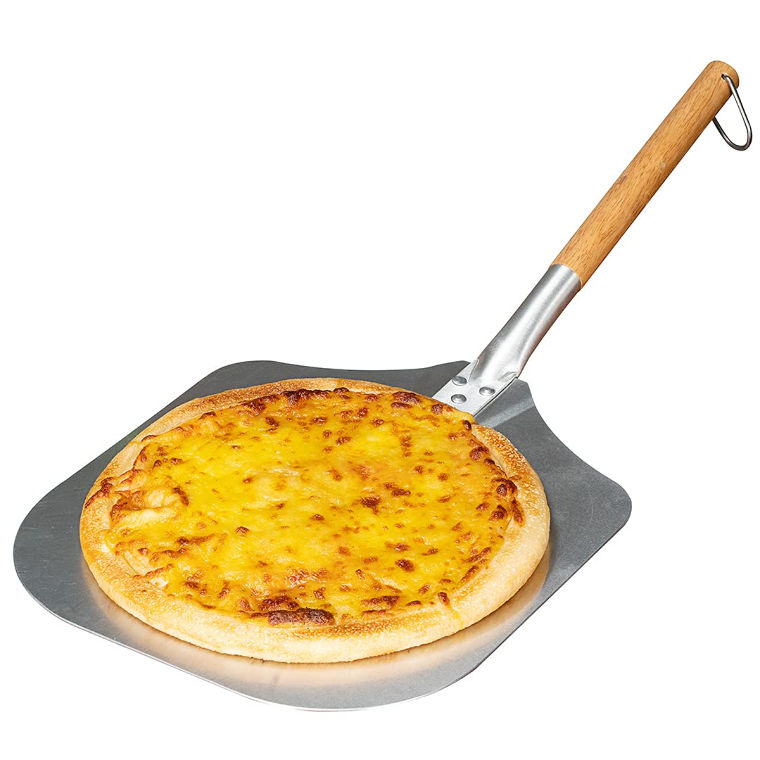 Restaurantware Met Lux 14 x 12 Inch Aluminum Pizza Peel - Heavy Duty Pizza Paddle with Wooden Handle for Home & Commercial Ovens - Perfect for Baking Dough, Bread, Pastries & Pizza in Restaurants, Pizzerias or Home Kitchens