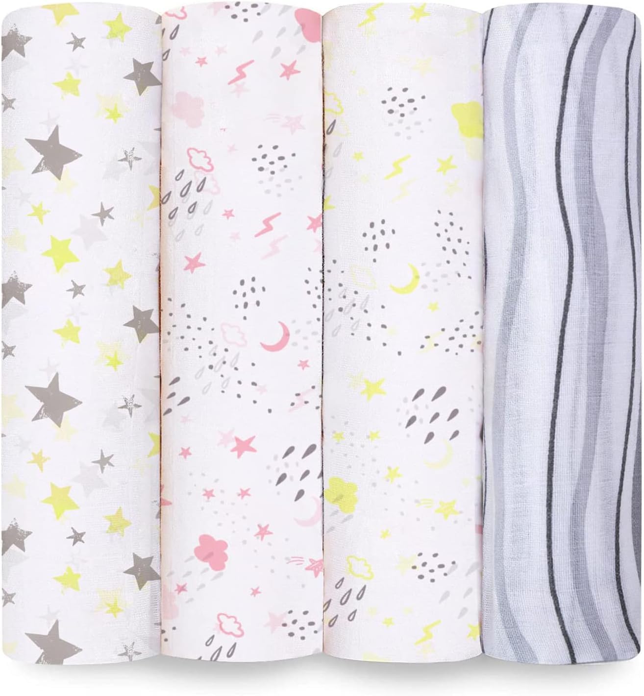 Bimocosy 4-Pack Baby Muslin Swaddle Blankets for Boys & Girls - 100% Cotton, Breathable, Skin-Friendly Receiving Blankets (47x47 Inches, Yellow Sky) - Perfect for Newborn Swaddling, Nursing, and Stroller Cover