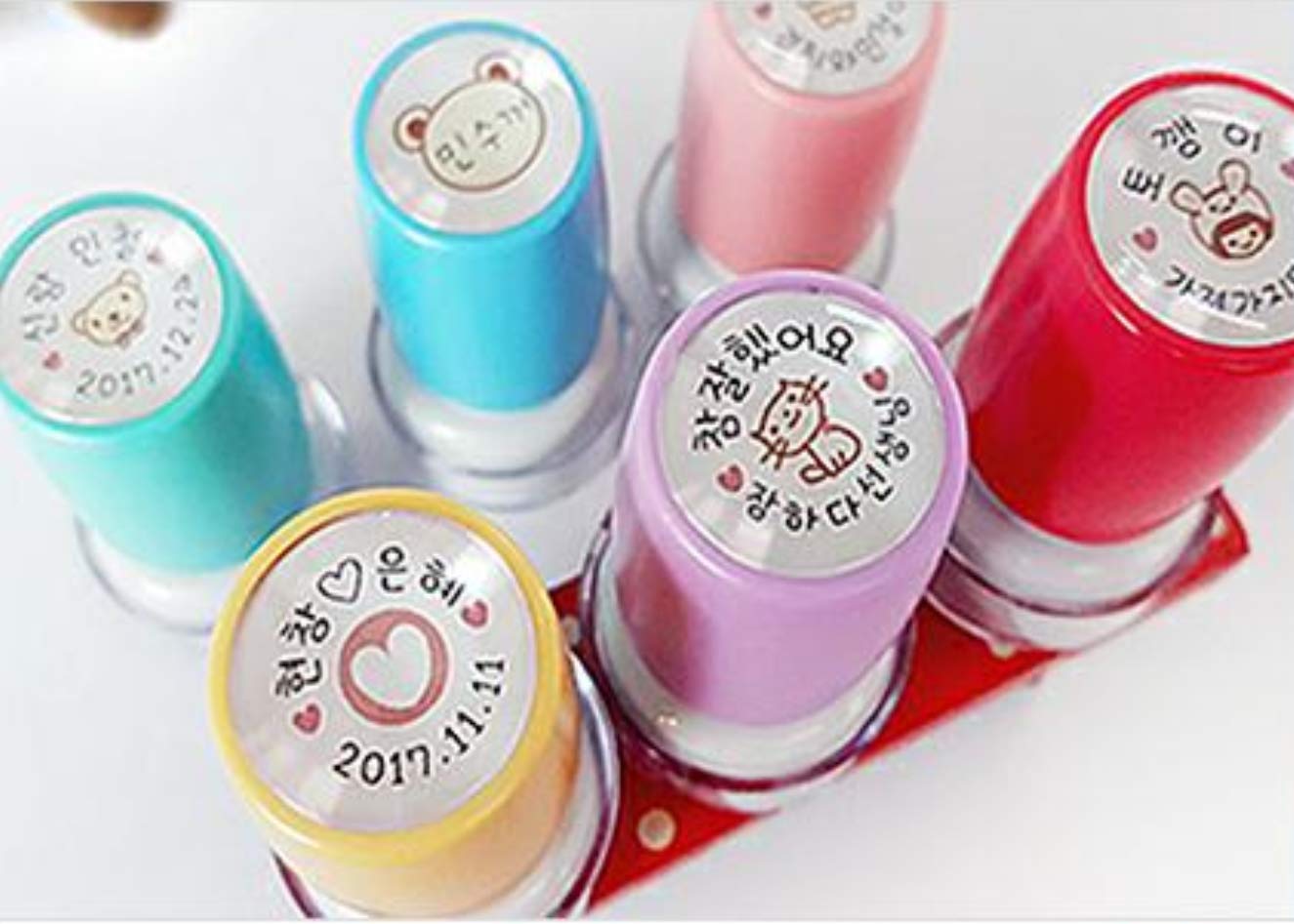 Custom Korean Rubber Stamps with English Letters - Personalized 1.5 Inch Rectangular Stamps in Pink, Hot Pink, Blue, Green, Yellow, Brown & Violet Ink - Perfect for Scrapbooking, DIY Crafts, Office Use & Gift Giving