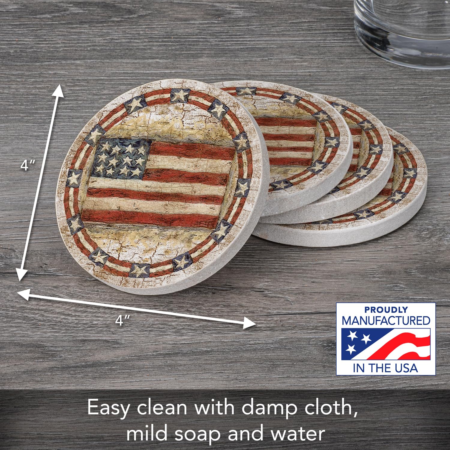 Thirstystone Americana Natural Sandstone Coaster Set of 4 - Eco-Friendly, Absorbent, Quick-Dry Drink Coasters for Beer, Wine, and Cocktails - Perfect for Home Bars, Parties, and Outdoor Entertaining