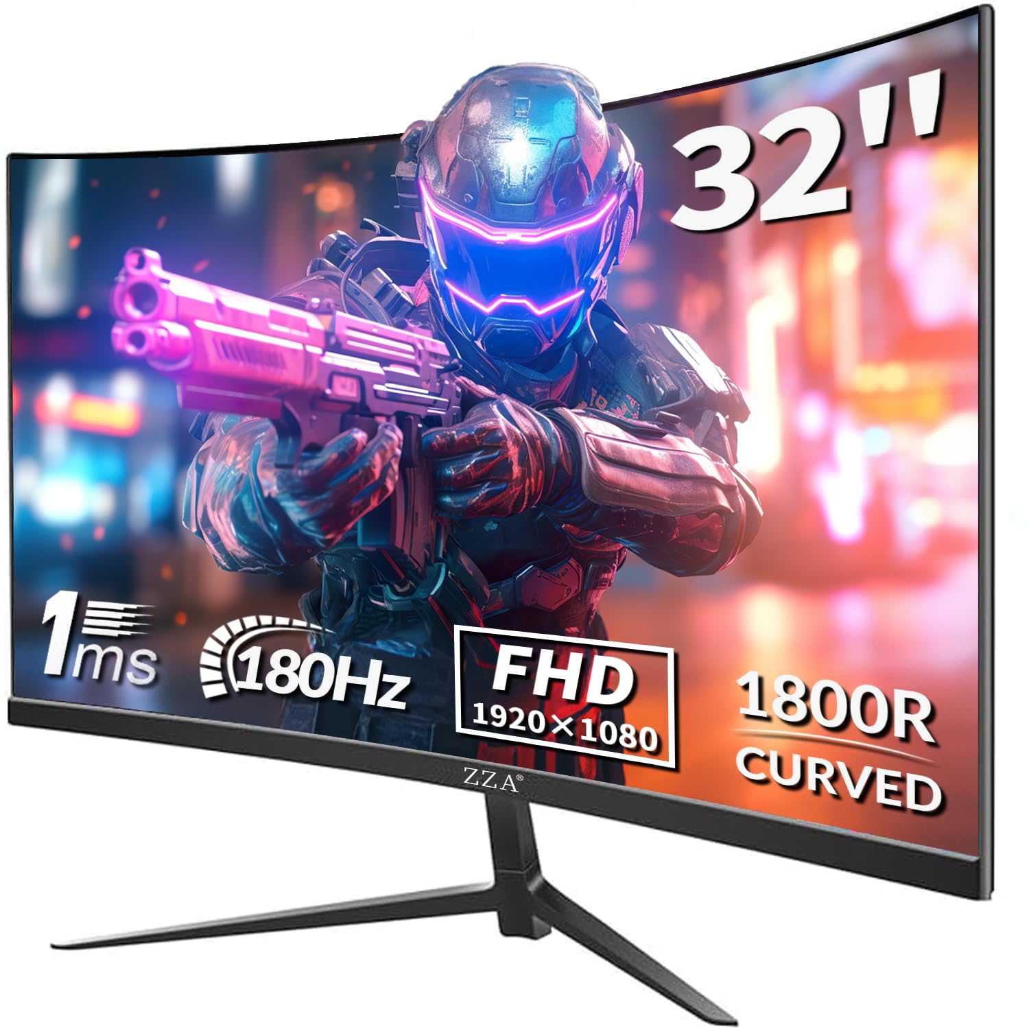 ZZA 32-Inch 180Hz Curved Gaming Monitor - FHD 1080P, 1500R Curvature, 1ms GTG, HDR 600, 122% sRGB, FreeSync & G-Sync Compatible, DP/HDMI, VESA Mount - Perfect for PC Gaming, Office Work, and Home Entertainment