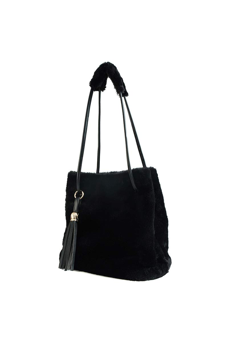Ulisty Women's Winter Faux Fur Shoulder Bag - Plush Fluffy Bucket Handbag with Tassel, Crossbody Purse for Women | Perfect for Winter Outfits, Date Nights & Holiday Parties
