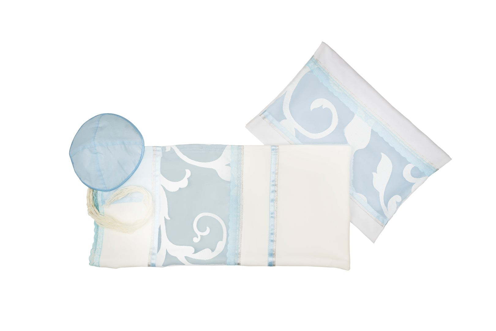 Elegant Blue Paper Cut Tallit for Girls & Women | Bat Mitzvah Prayer Shawl | Feminine Jewish Ceremonial Scarf for Synagogue, Wedding & Special Occasions