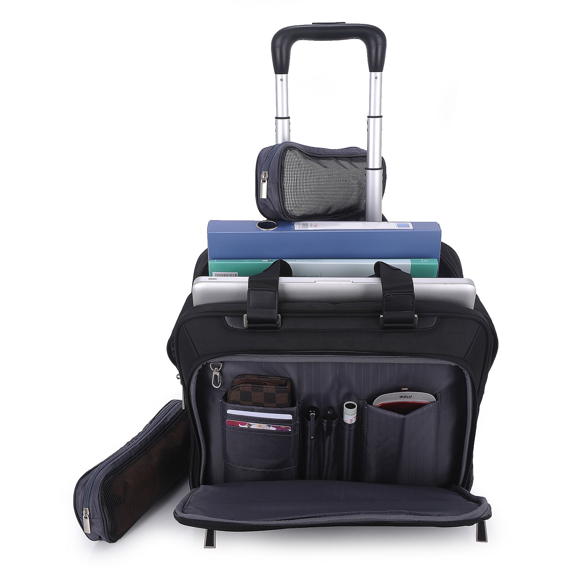 EcoTrend ETEX-RC15 Executive Rolling Laptop Briefcase - 15.6 Inch Business Travel Carry-On with Wheels, Durable Black Trolley Case for Office Professionals & Airplane Commuters