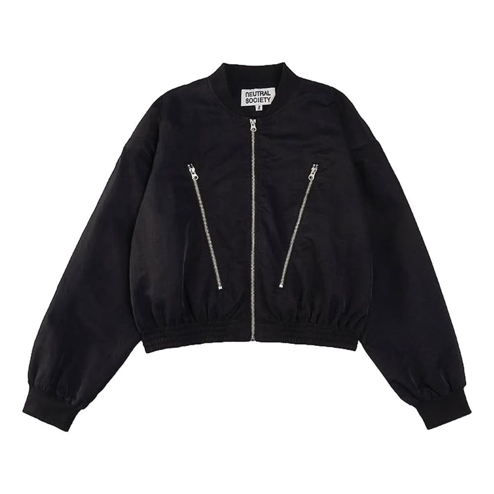 Neutral Society Cropped Flight Jacket Black - Stylish Women's Bomber Jacket for Casual Outfits & Streetwear Fashion