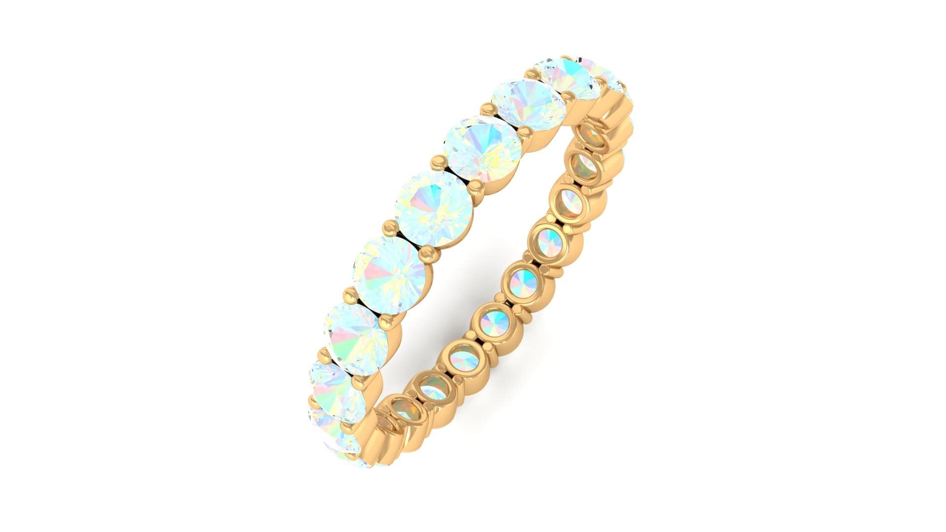 2.25 Carat Genuine Ethiopian Opal Eternity Ring in 14K Solid Gold - October Birthstone Jewelry for Women, Wedding Band, Anniversary Gift, Stackable Ring for Special Occasions