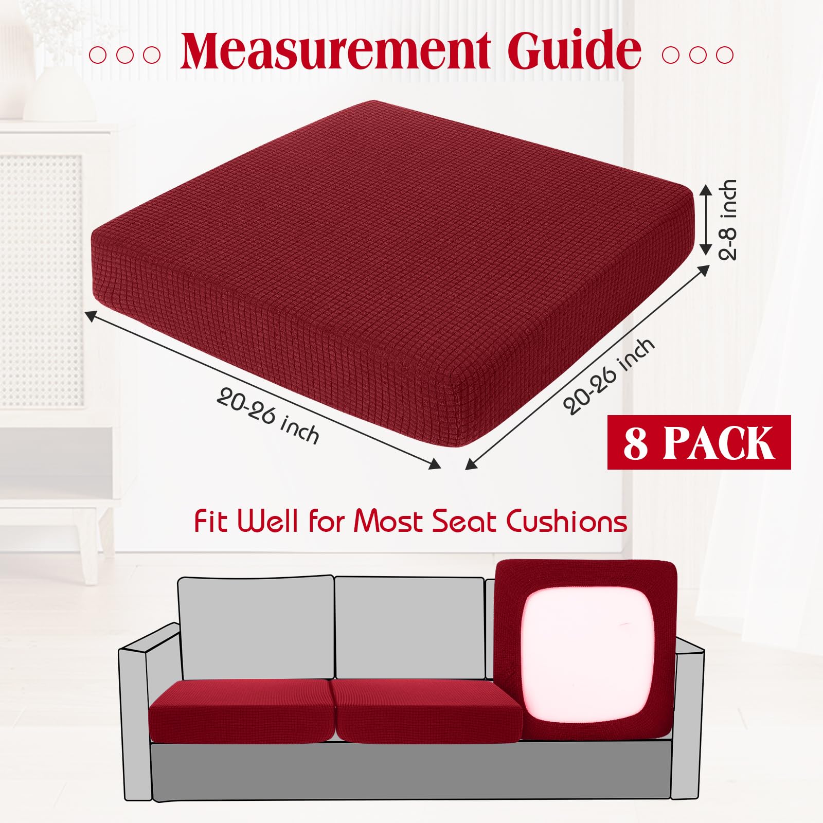 Newwiee 8-Piece Stretch Sofa Cushion Covers - Waterproof Outdoor Furniture Protector for Patio, Deck, Poolside - Soft Replacement Slipcovers for Couch, Chair, Sectional - Pet-Friendly & UV Resistant (Wine Red) - Perfect for Backyard, Garden & Sunroom Relaxation