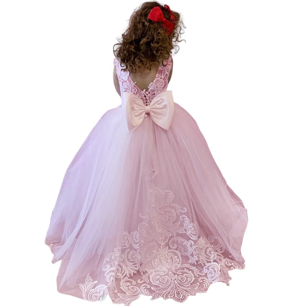 LECOYOYO Flower Girl Dress for Weddings - Lace Tulle Ball Gown with Appliques & Bow - Perfect for Pageants, Birthday Parties & Special Occasions
