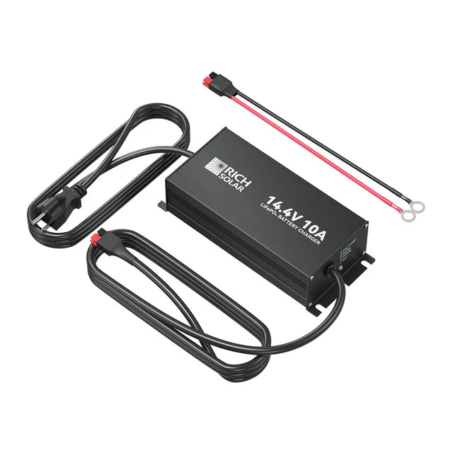 Rich Solar 12V 10A LiFePO4 Battery Charger - Solar Panel & RV Battery Charger for Off-Grid Power Systems, Marine & Camping Use