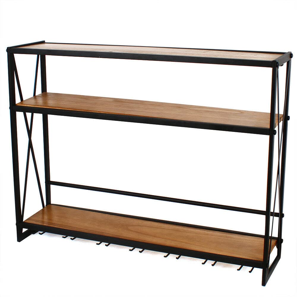 Fetcoi 3-Tier Black Wall Mounted Wine Rack - Space Saving Wine Bottle & Glass Holder with Cork Storage - Perfect for Kitchen, Dining Room, Bar Decor - Holds Red, White & Champagne Bottles