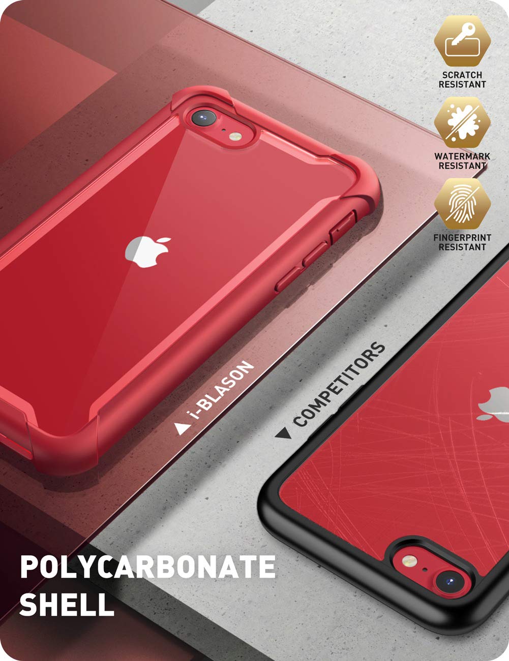 i-Blason Ares iPhone SE Case 2022 (3rd Gen) | Built-in Screen Protector | Dual Layer Rugged Clear Bumper Case for iPhone SE 2022/2020 & iPhone 8/7 (Red) | Shockproof Protection for Outdoor, Work & Daily Use