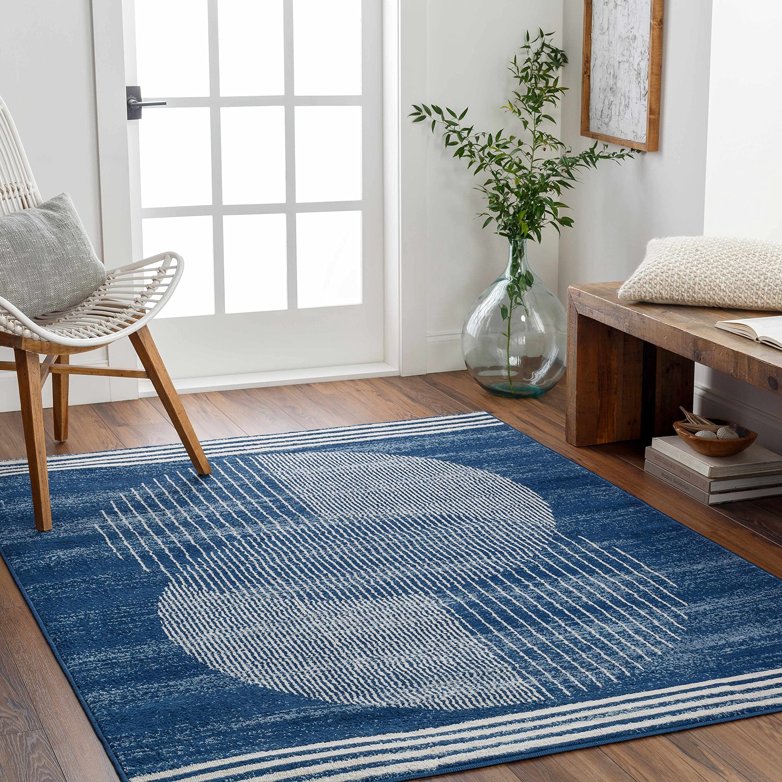 Modern Hauteloom Gent Area Rug for Living Room & Bedroom - Silver & Blue - 7'10