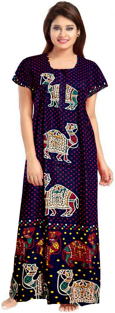 Women's 100% Soft Cotton Jaipuri Printed Indian Nightgown - Full Length Night Dress for Sleepwear (Pack of 2, Free Size) | Comfortable Loungewear for Home & Travel
