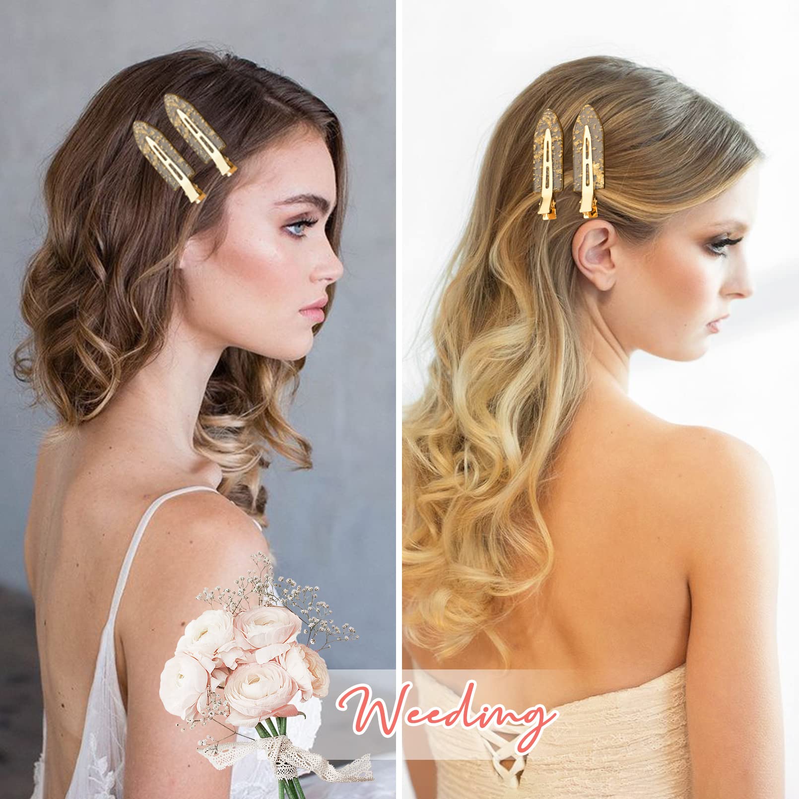 8PCS No Bend Hair Clips - Creaseless Gold Glitter Bridesmaid Hair Accessories for Women & Girls - Perfect for Weddings, Prom, Parties & Everyday Styling