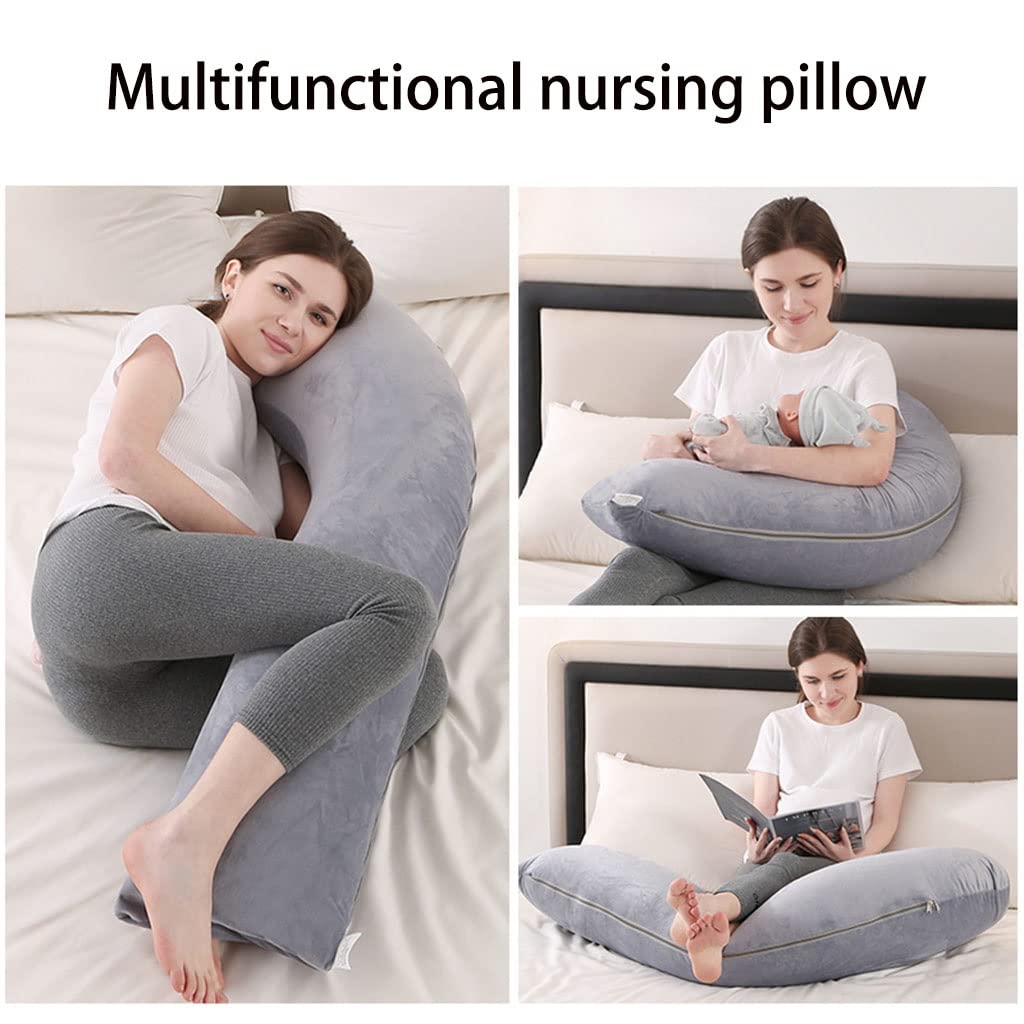 Crystal Velvet J-Shaped Pregnancy Pillow - Detachable & Washable Maternity Pillow for Side Sleepers | Comfort Support for Back, Hips & Belly During Pregnancy | Perfect for Bed, Couch & Nursery Relaxation