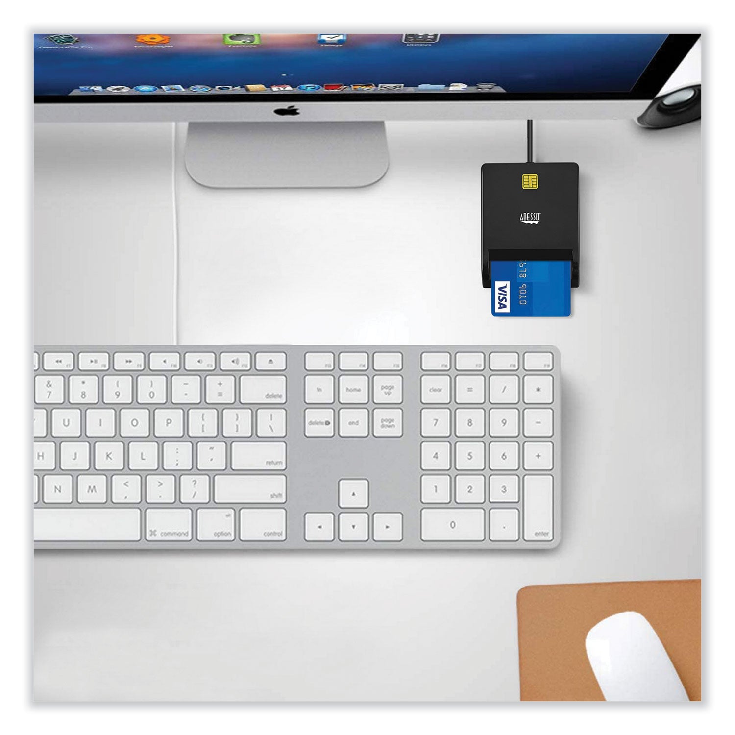 Adesso SCR 100 USB Smart Card Reader - Secure & Fast Contactless Chip Card Reader for Banking, ID Verification & Digital Signatures | Perfect for Online Banking, Government Services & Office Security