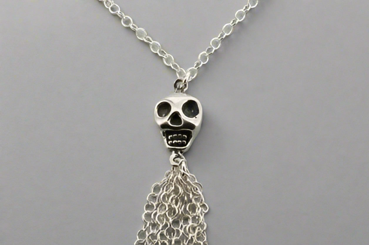 Double Sided Skull & Tassel Necklace - Sterling Silver Gothic Jewelry for Women - Perfect for Halloween, Punk Fashion & Edgy Outfits