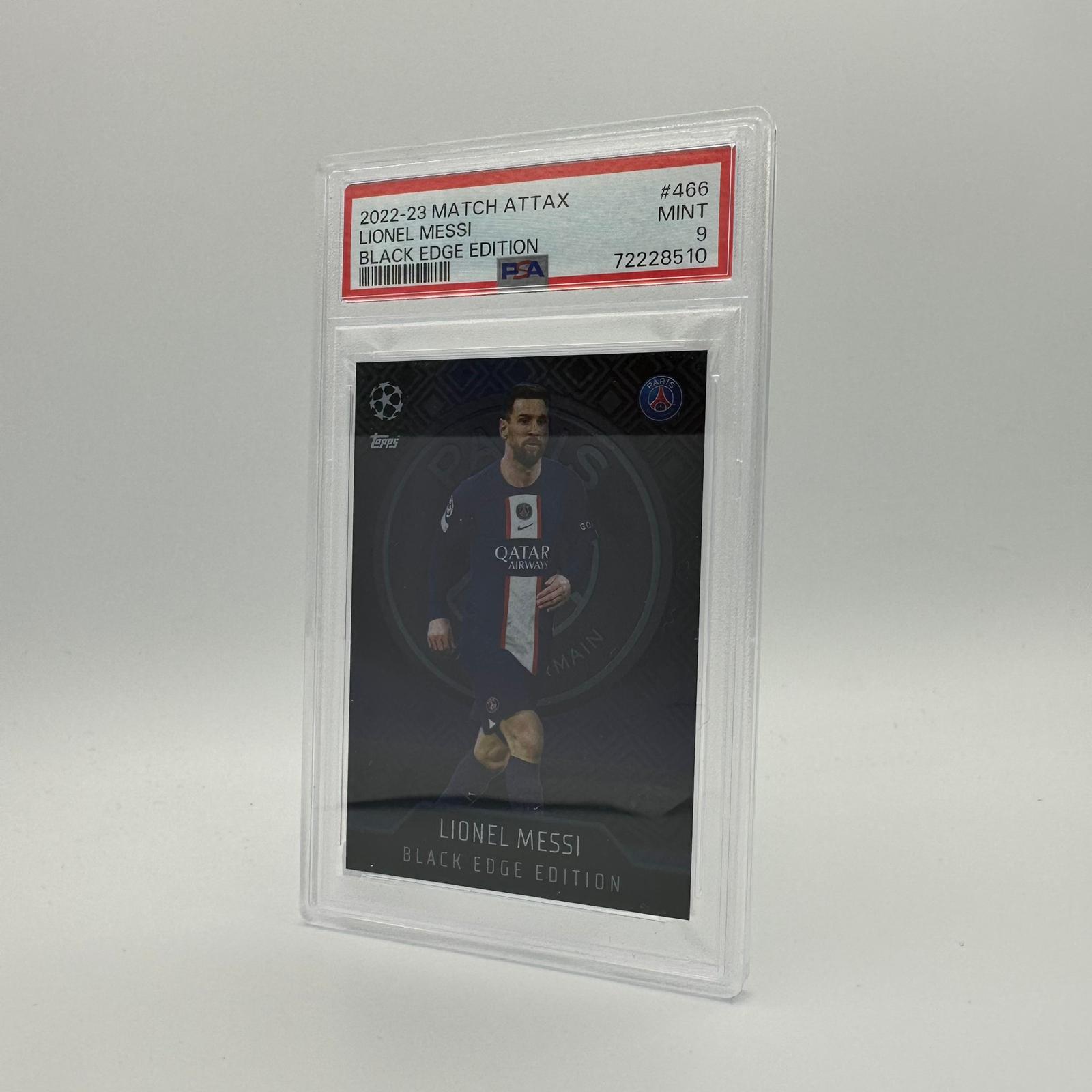 PSA 9 Lionel Messi #466 Black Edge Edition Soccer Trading Card - Rare Collectible for Sports Fans & Card Investors (Perfect for Display, Gifts, and Investment)