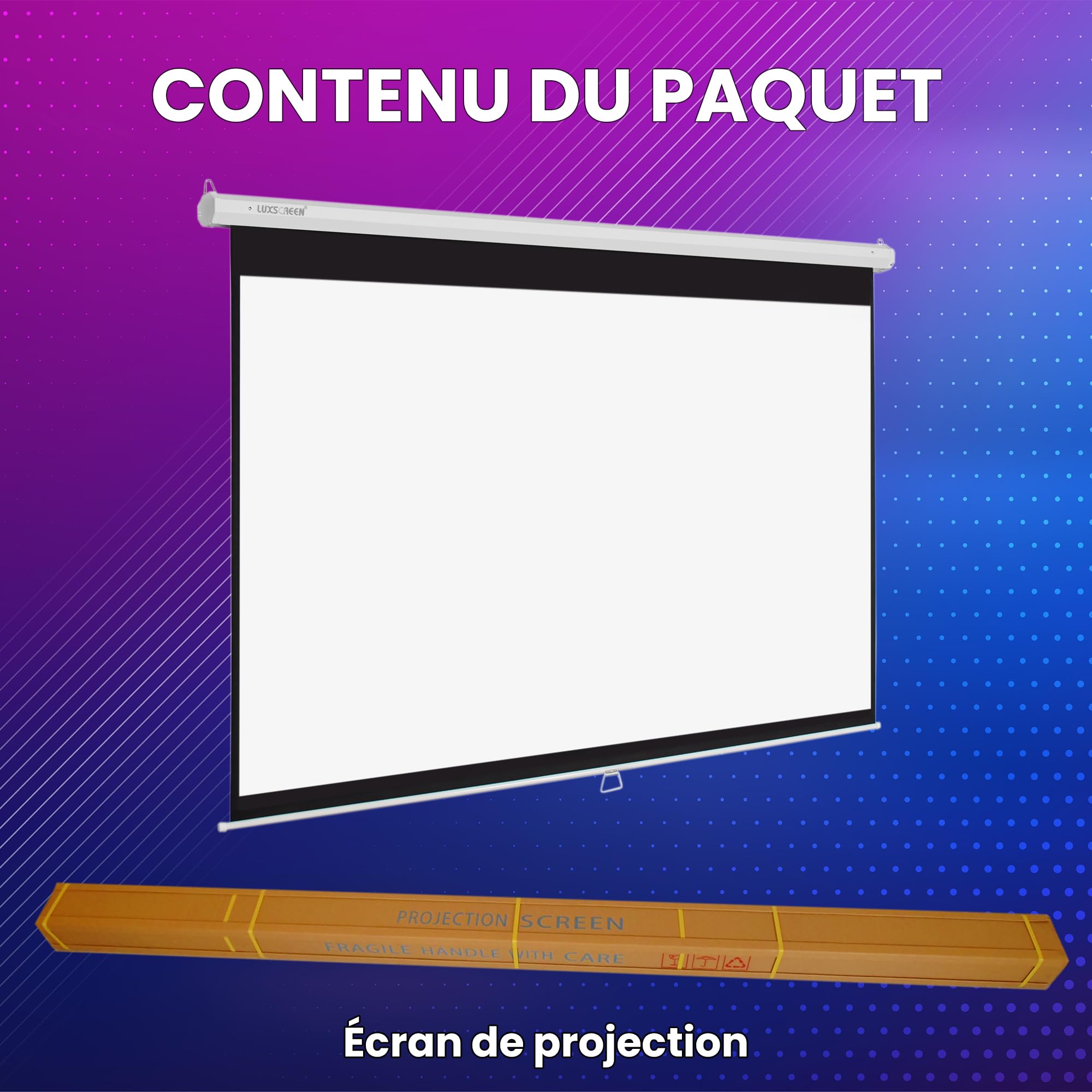 120 Inch Manual Pull Down Projector Screen 16:9 HD 4K 3D Ready - Wall/Ceiling Mountable Home Theater & Office Projection Screen (264x150cm) for Movies, Presentations & Gaming - Easy Height Adjustment & Compact Housing (283cm)