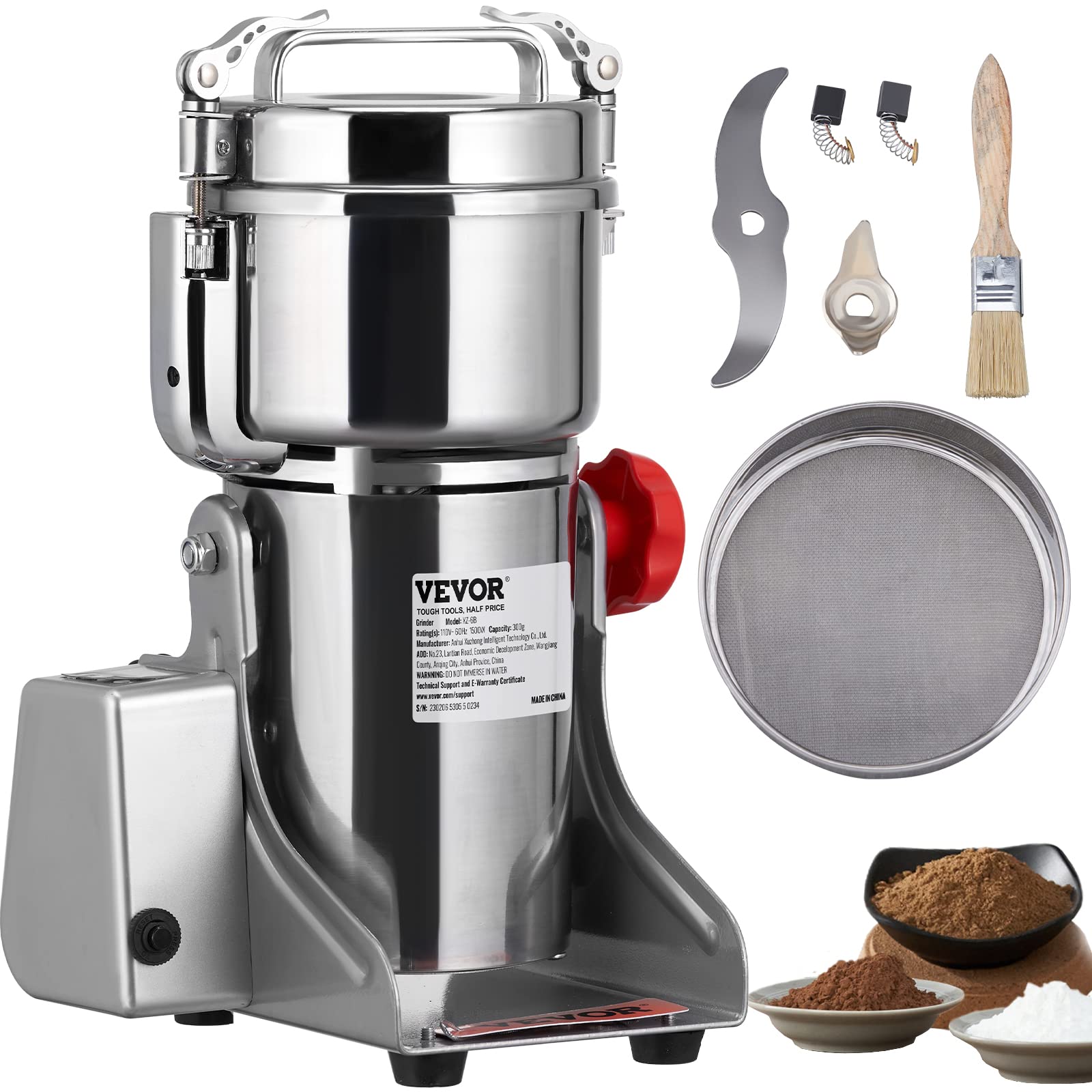 VEVOR 700g Commercial Electric Grain Grinder - 2500W High-Speed Stainless Steel Mill for Coffee, Corn, Pepper & Dry Grains | Perfect for Home Kitchens, Bakeries & Coffee Shops