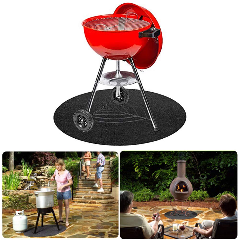 LANGM 68CM Round Fire Pit Mat - Heat Resistant Grill Splatter Mat for Gas BBQ, Fireproof Under Grill Floor Protector - Perfect for Backyard, Outdoor, Deck & Patio Use During Camping, Barbecue Parties & Fire Pit Gatherings