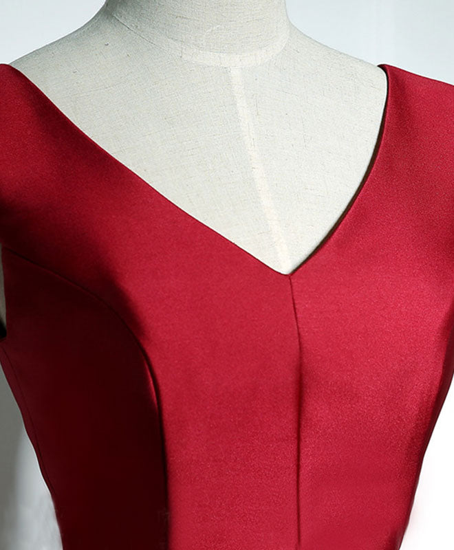 Elegant Burgundy Satin V-Neck Short Prom Dress for Women - Perfect for Evening Parties, Homecoming, and Special Occasions
