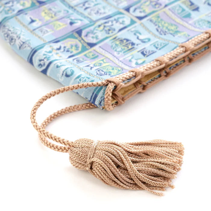 Nishijin Ori Small Drawstring Bag - Snake & Blue Pattern | Handmade in Kyoto Japan | Traditional Japanese Craft Purse for Coins, Jewelry & Gift Giving
