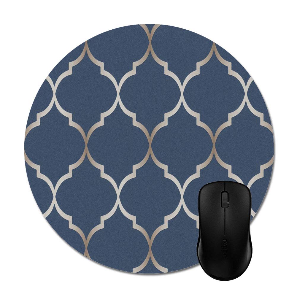 Geometric Trellis Navy Mouse Pad - Non-Slip Office Desk Mat, 8 Inch, Ergonomic Wrist Support for Computer & Laptop - Perfect for Gaming, Work & Home Office Use