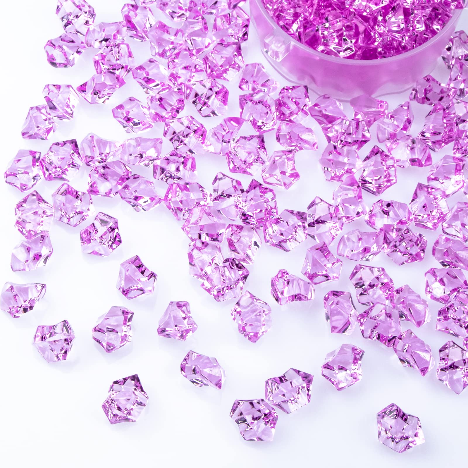 150 Pcs Acrylic Fake Crushed Ice Rocks - Reddish Purple Plastic Ice Cube Gems for Vase Fillers, Wedding Centerpieces, Home Decor & Craft Displays | DIY Diamond Decoration & Party Table Scatter