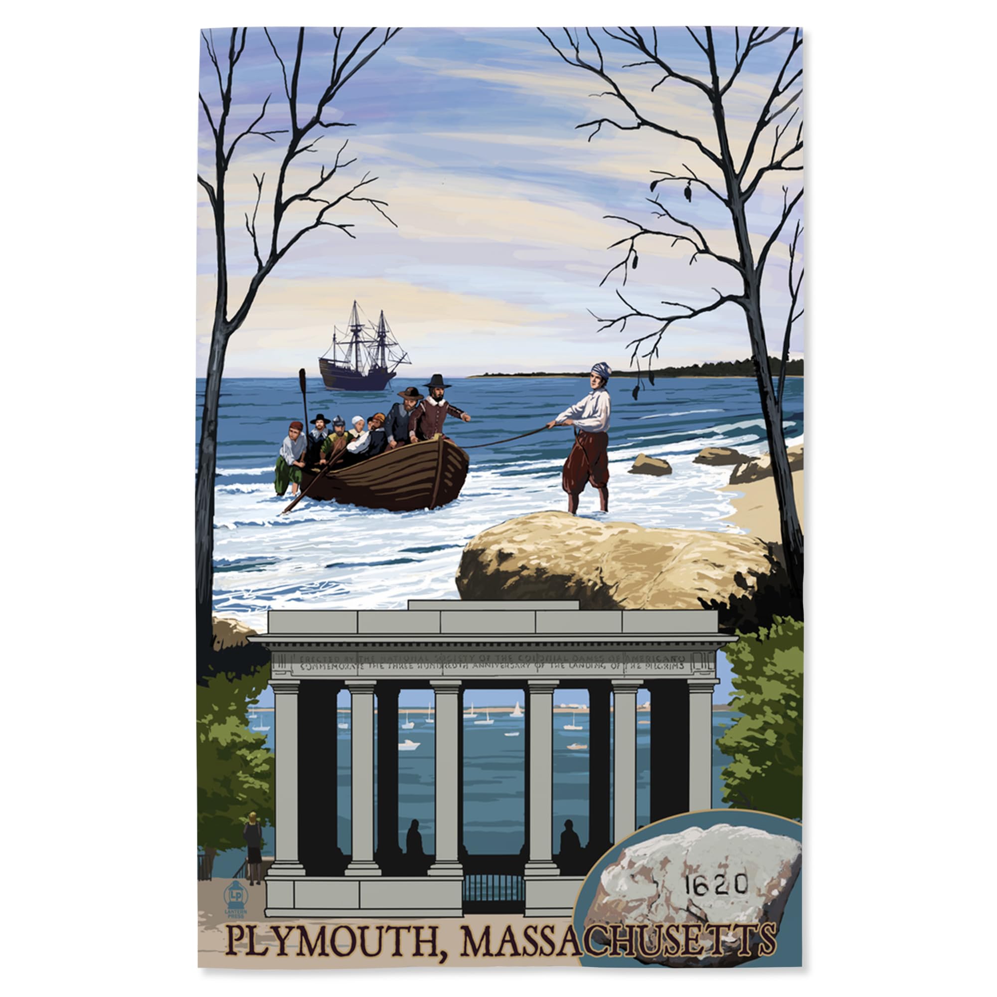 Lantern Press 16x24 Inch Giclee Art Print - Plymouth Massachusetts Coastal Wall Decor - Premium Canvas Wall Art for Living Room, Bedroom & Office
